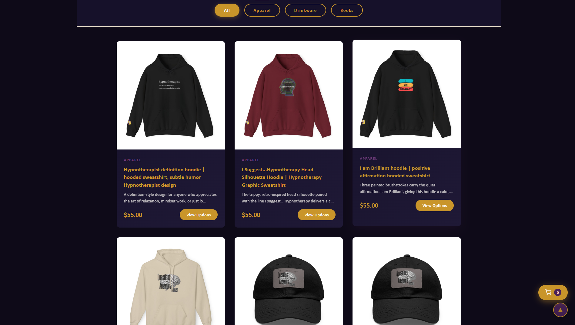 TIP Hypnosis merchandise store — Printify-powered Apparel, Drinkware and Books with Stripe checkout