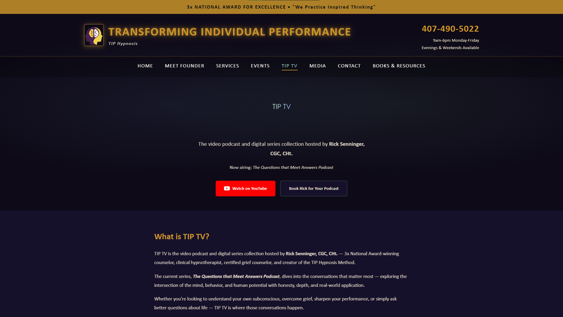 TIP TV page — The Questions that Meet Answers Podcast hosted by Rick Senninger CGC CHt
